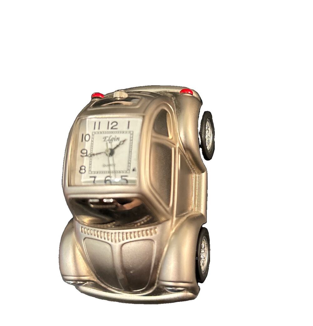 Vintage Elgin Clock Mini Silver VW Bug Clock